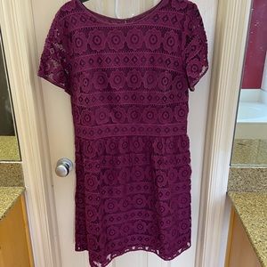 LOFT Wine Colored Floral Cutout Dress
